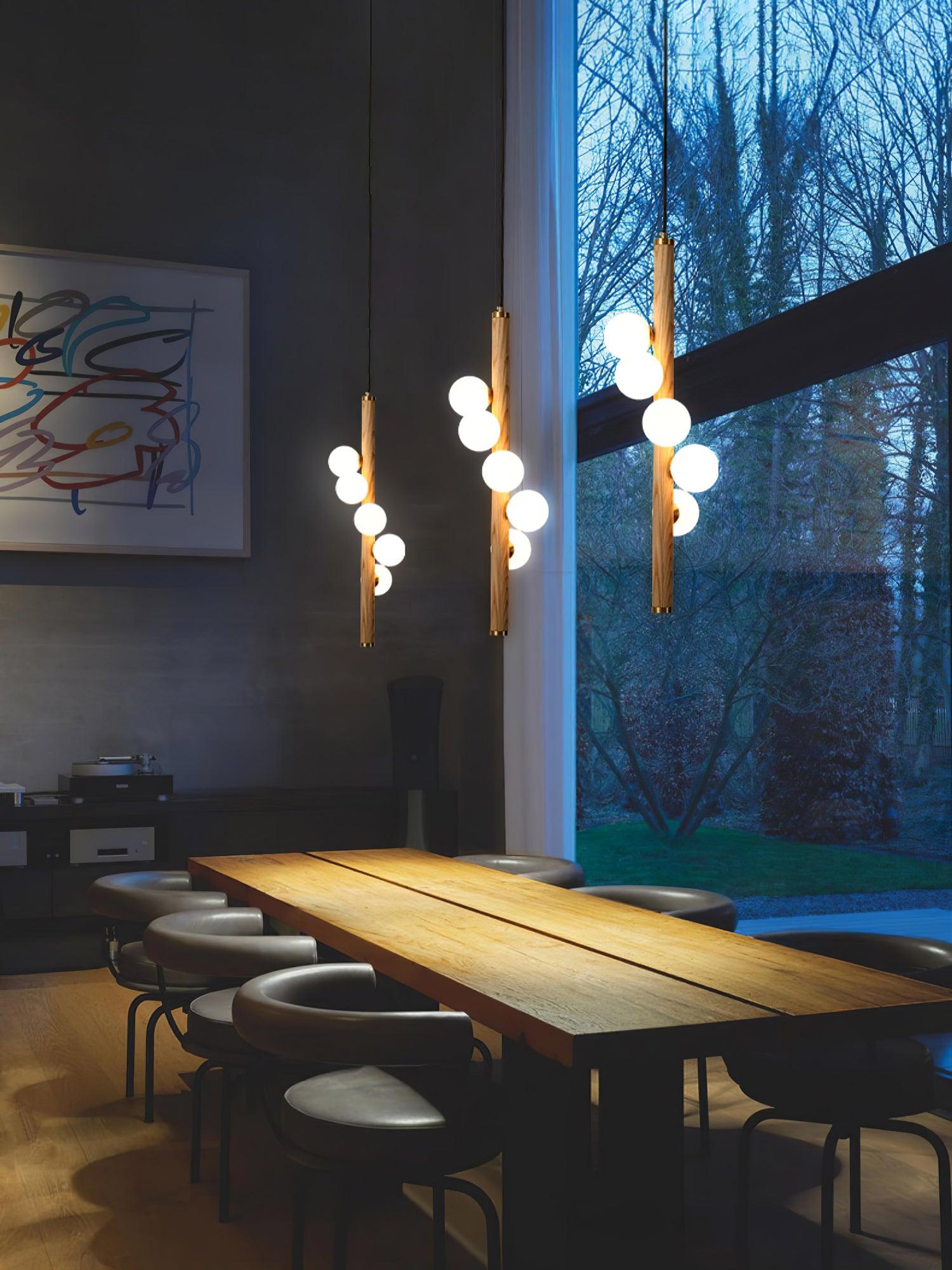 Lustra Pendant Lamp Wooden Glass Linear-Neutral Decor