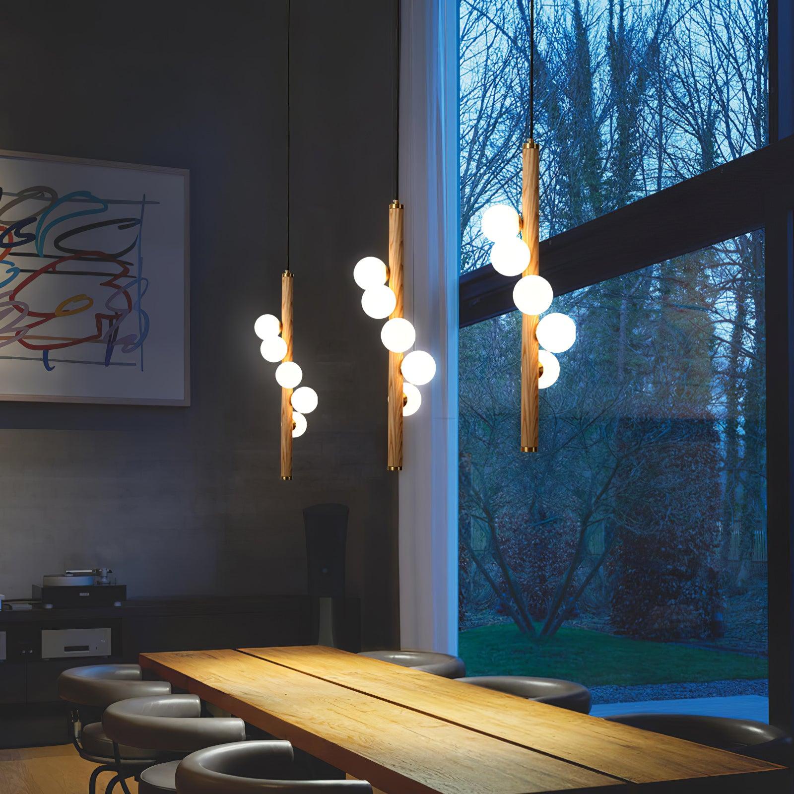 Lustra Pendant Lamp Wooden Glass Linear-Neutral Decor