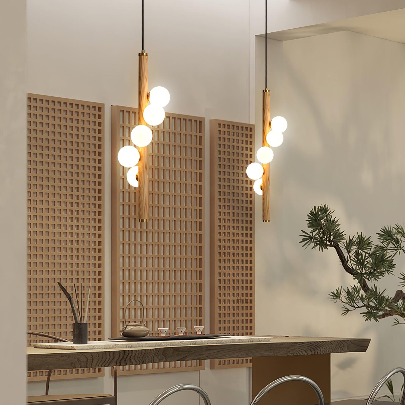 Lustra Pendant Lamp Wooden Glass Linear-Neutral Decor