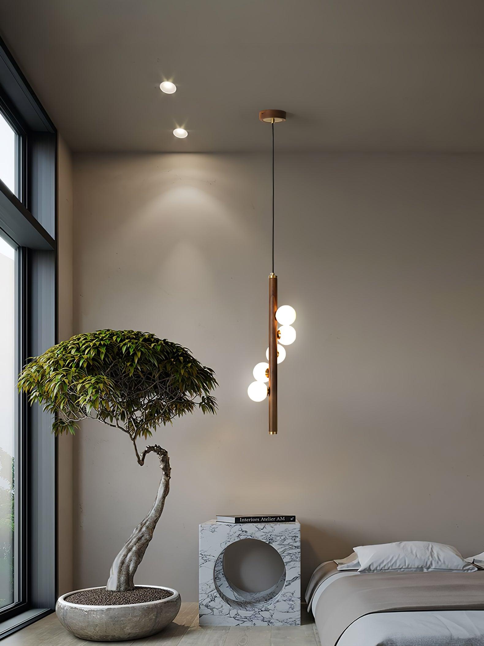 Lustra Pendant Lamp Wooden Glass Linear-Neutral Decor