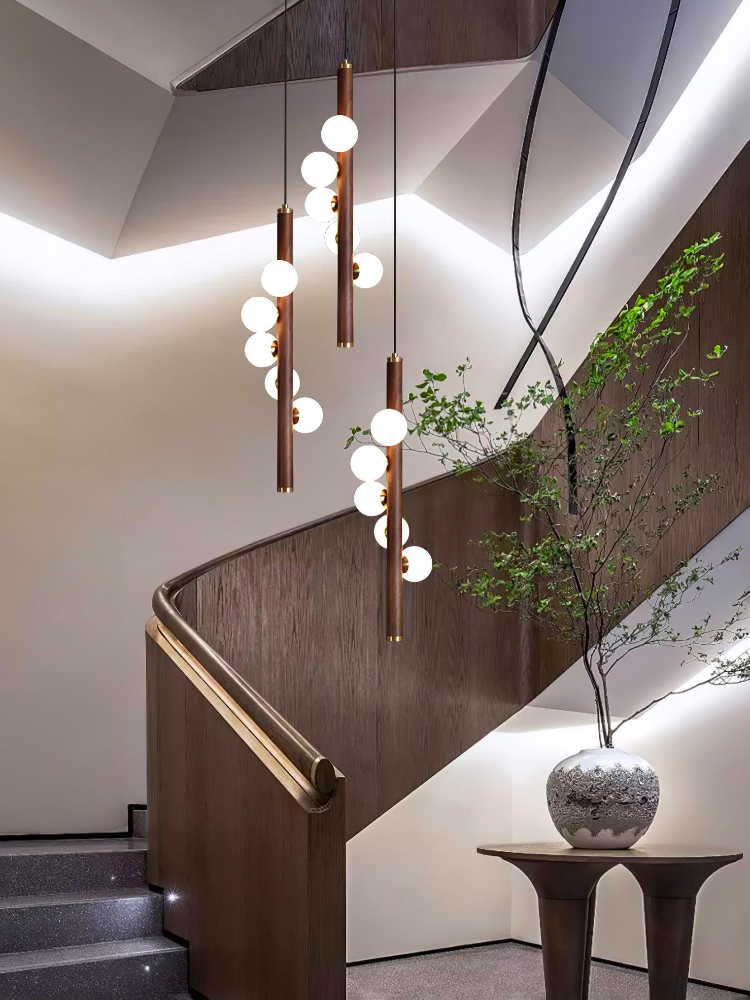 Lustra Pendant Lamp Wooden Glass Linear-Neutral Decor