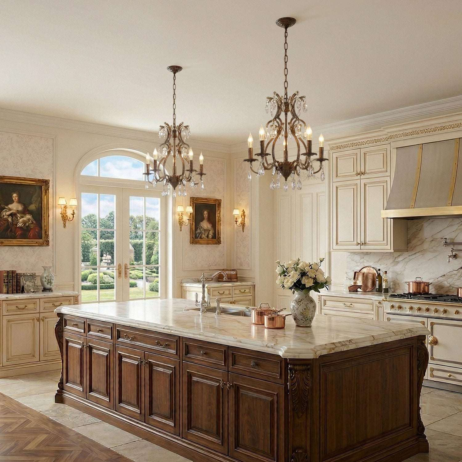 The 5-head Vesper Chandelier shown in a classic interior setting.