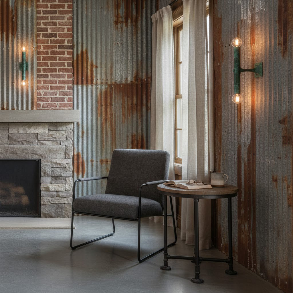 Comparison of the brass and verdigris finishes for the Vesper Wall Lamp.
