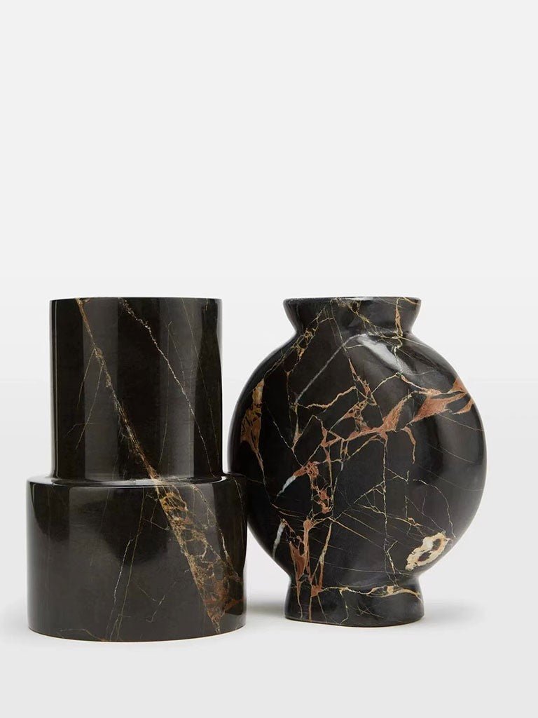Vetra Noir Marble Vase-Neutral Decor