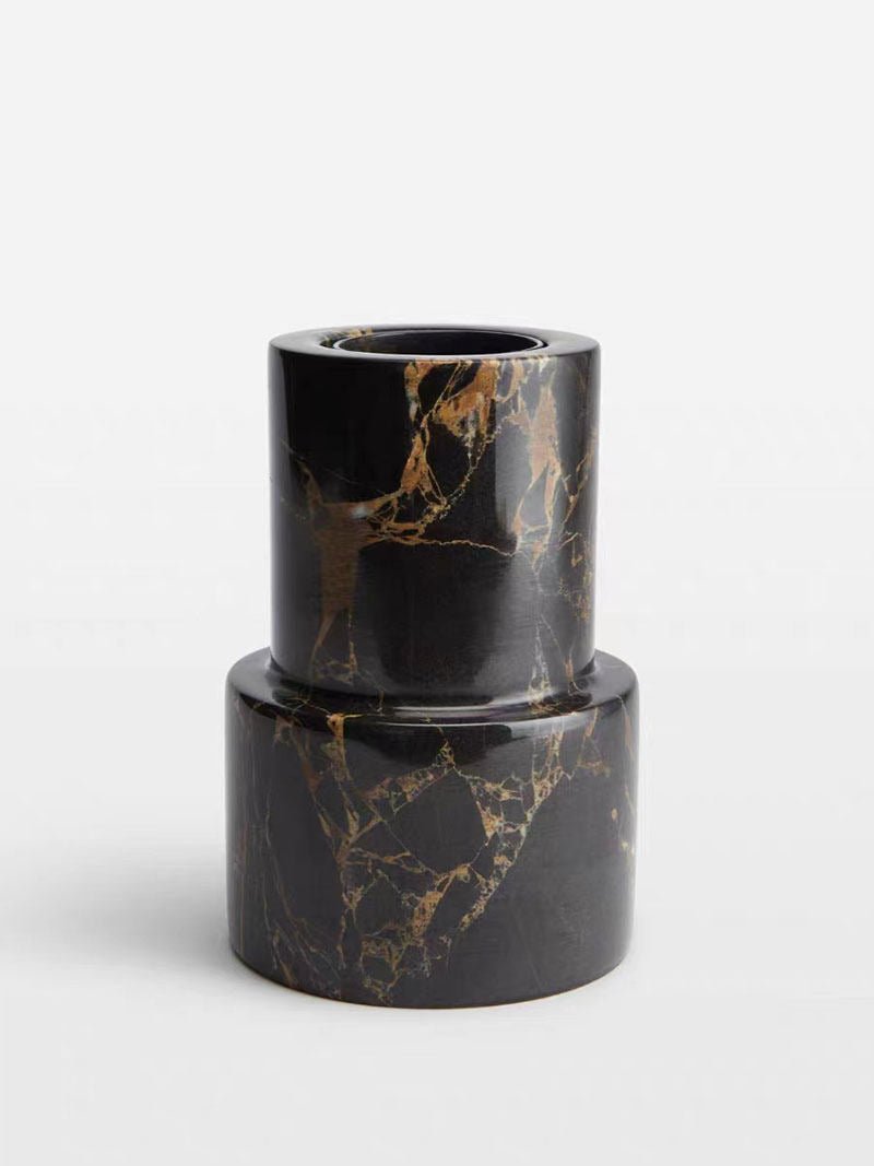 Vetra Noir Marble Vase-Neutral Decor