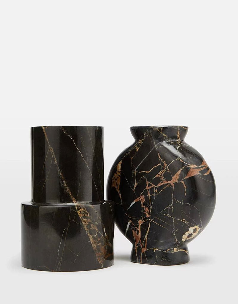 Vetra Noir Marble Vase-Neutral Decor