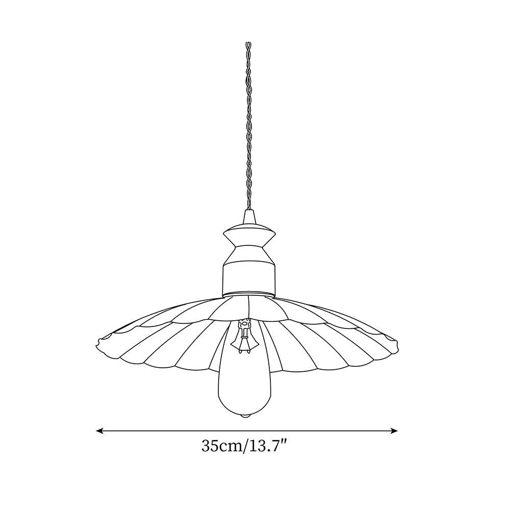 Pendant Lamp Scalloped Brass Shade Walnut Wood Vintage