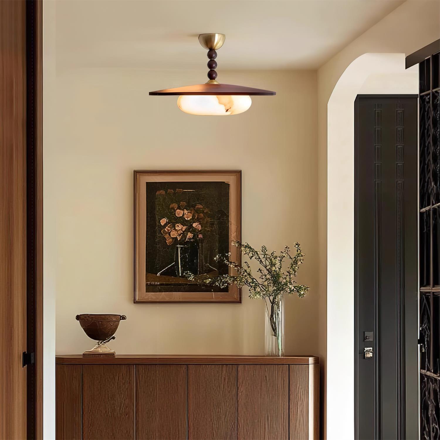 Muto Ceiling Light Walnut Color & White Imitation Alabaster - Neutralighting
