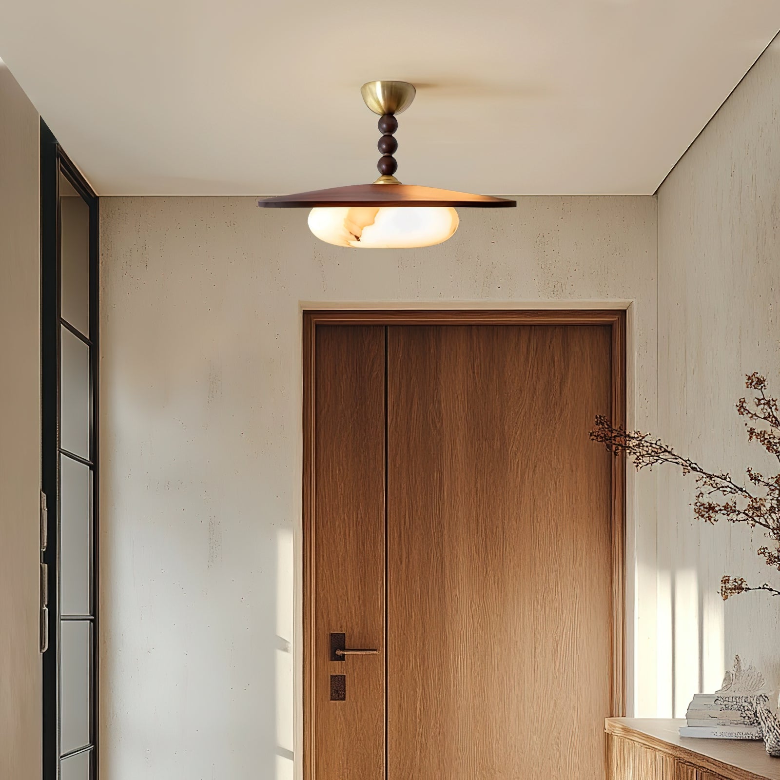 Muto Ceiling Light Walnut Color & White Imitation Alabaster - Neutralighting