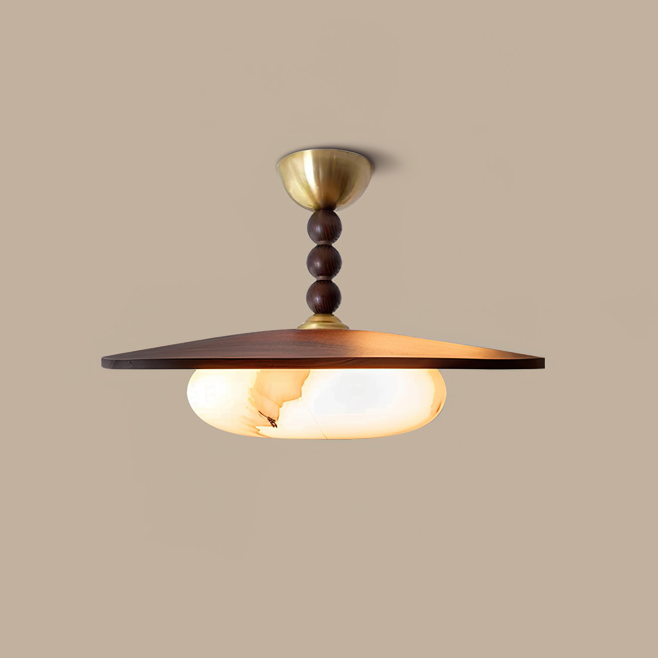 Muto Ceiling Light Walnut Color & White Imitation Alabaster - Neutralighting