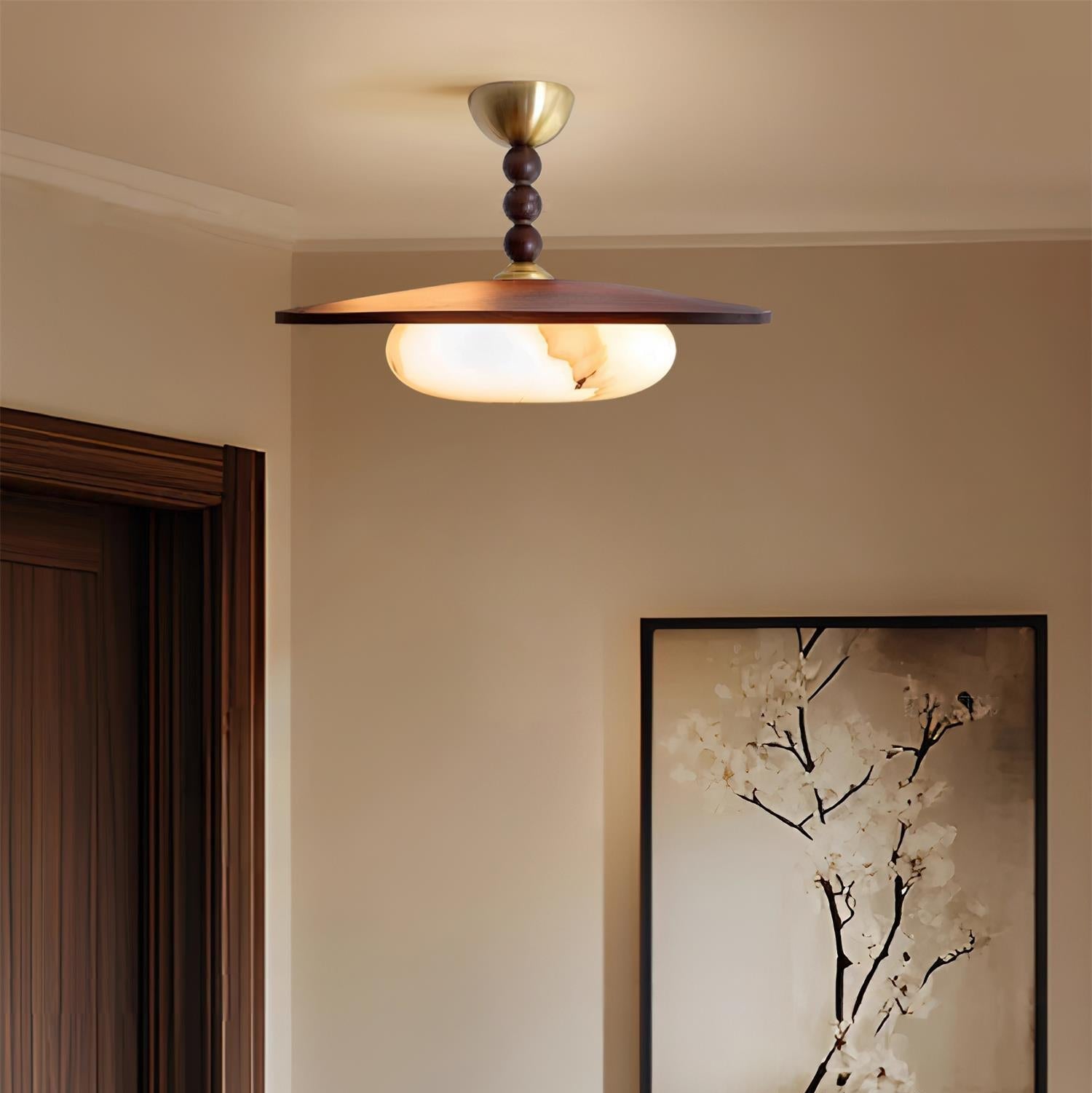 Muto Ceiling Light Walnut Color & White Imitation Alabaster - Neutralighting