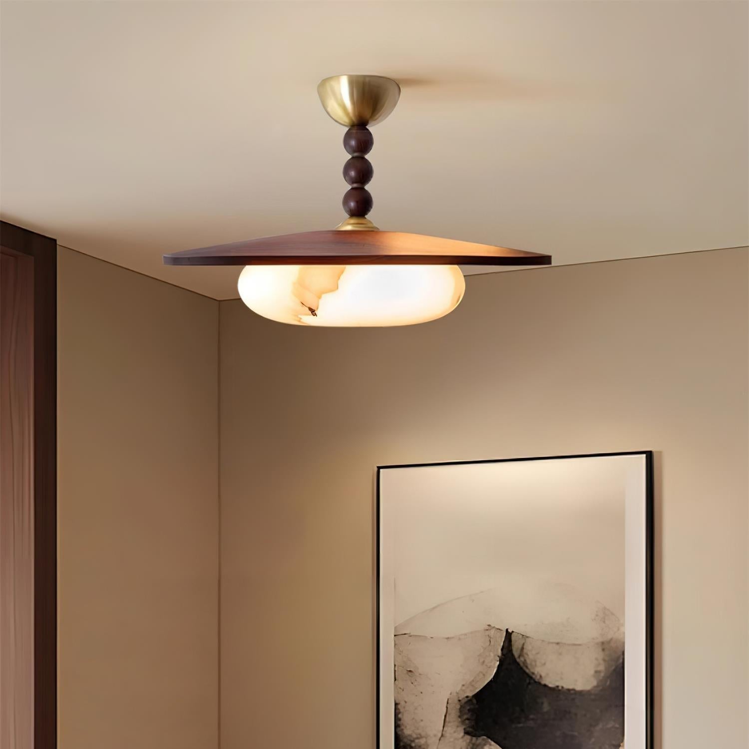 Muto Ceiling Light Walnut Color & White Imitation Alabaster - Neutralighting