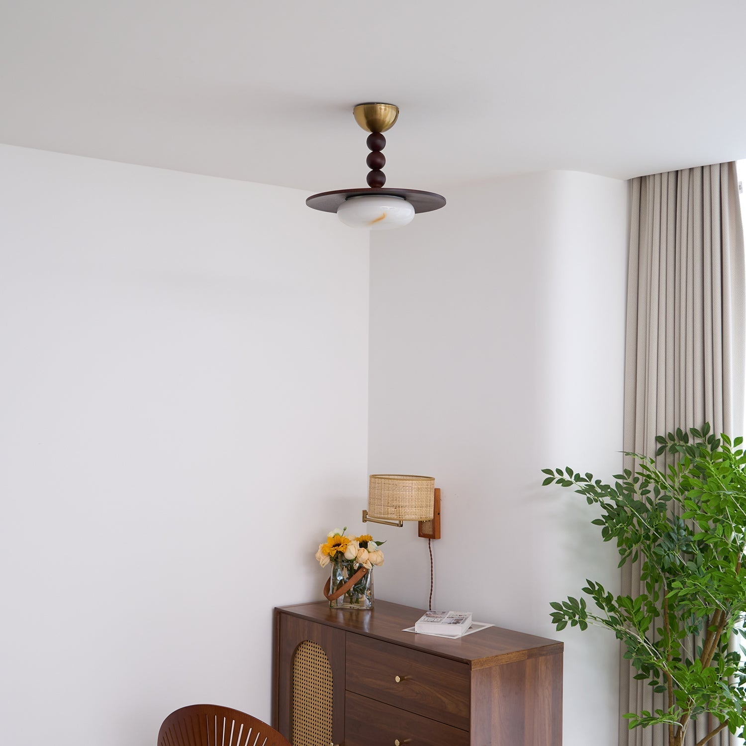 Muto Ceiling Light Walnut Color & White Imitation Alabaster - Neutralighting