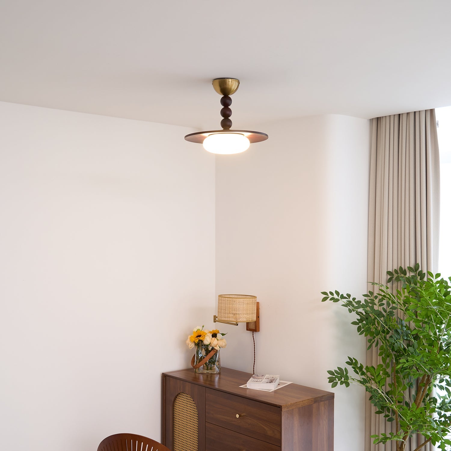 Muto Ceiling Light Walnut Color & White Imitation Alabaster - Neutralighting
