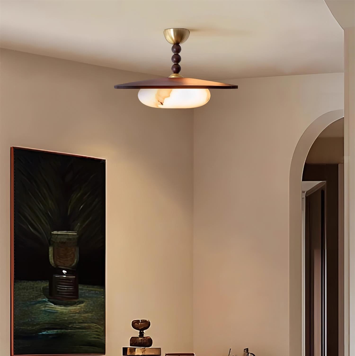 Muto Ceiling Light Walnut Color & White Imitation Alabaster - Neutralighting