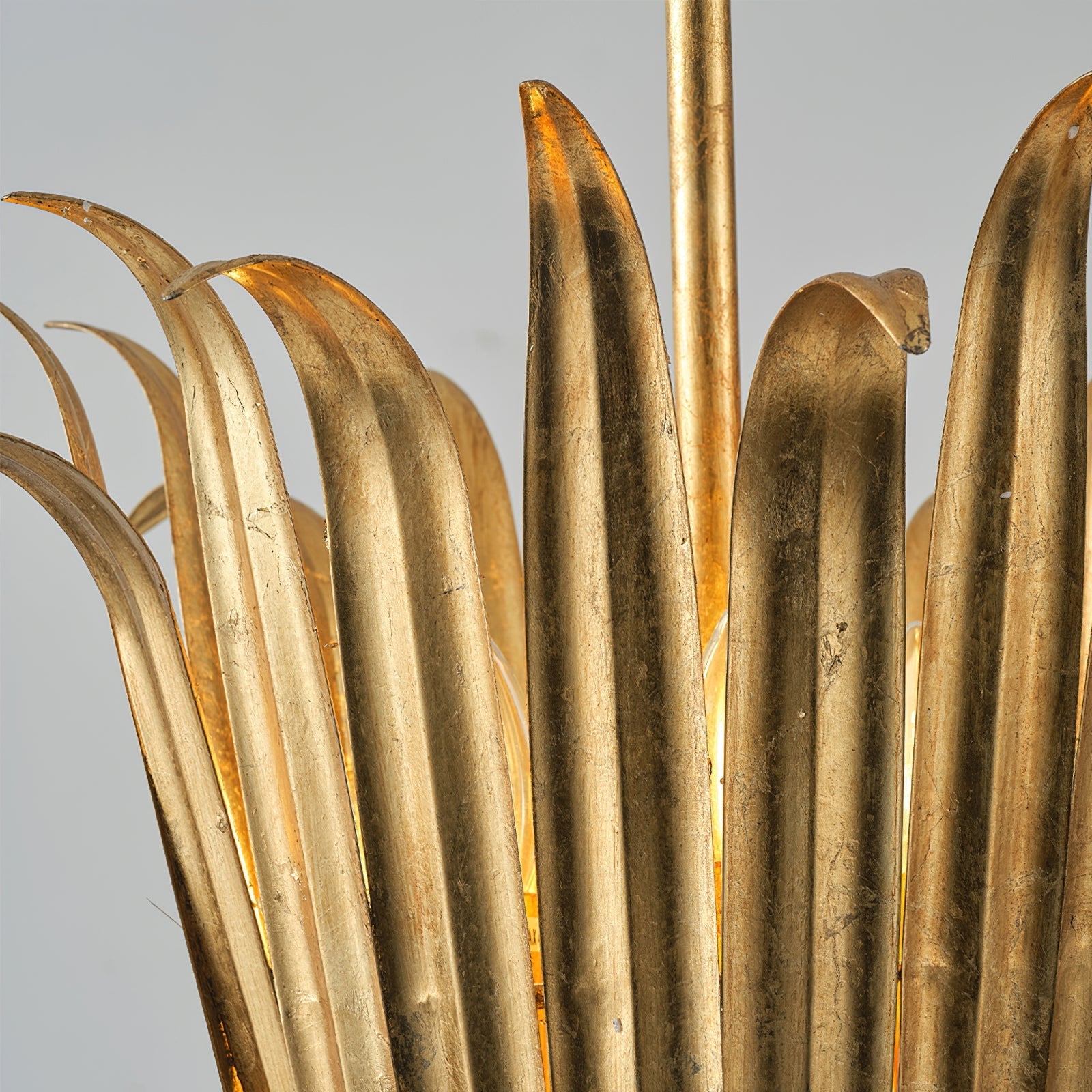 Detail of the metal craftsmanship and texture on the leaves.