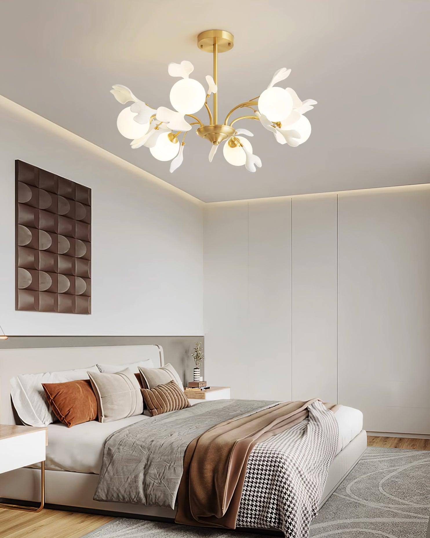 Ginkgo Leaf Chandelier with Frosted Glass Globes