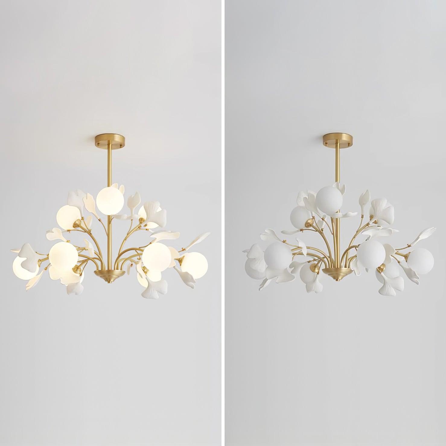 Ginkgo Leaf Chandelier with Frosted Glass Globes