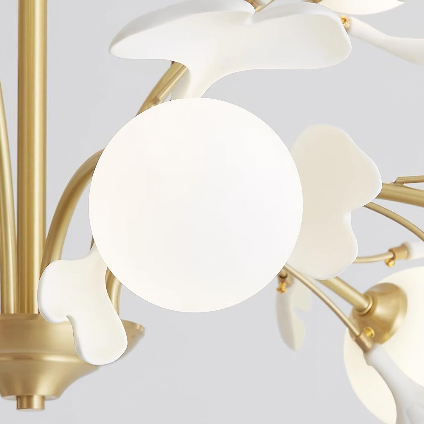 Ginkgo Leaf Chandelier with Frosted Glass Globes