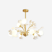 Ginkgo Leaf Chandelier with Frosted Glass Globes