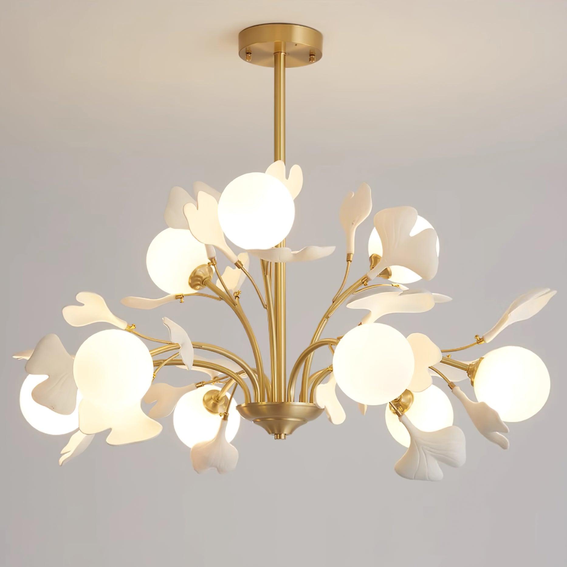 Ginkgo Leaf Chandelier with Frosted Glass Globes