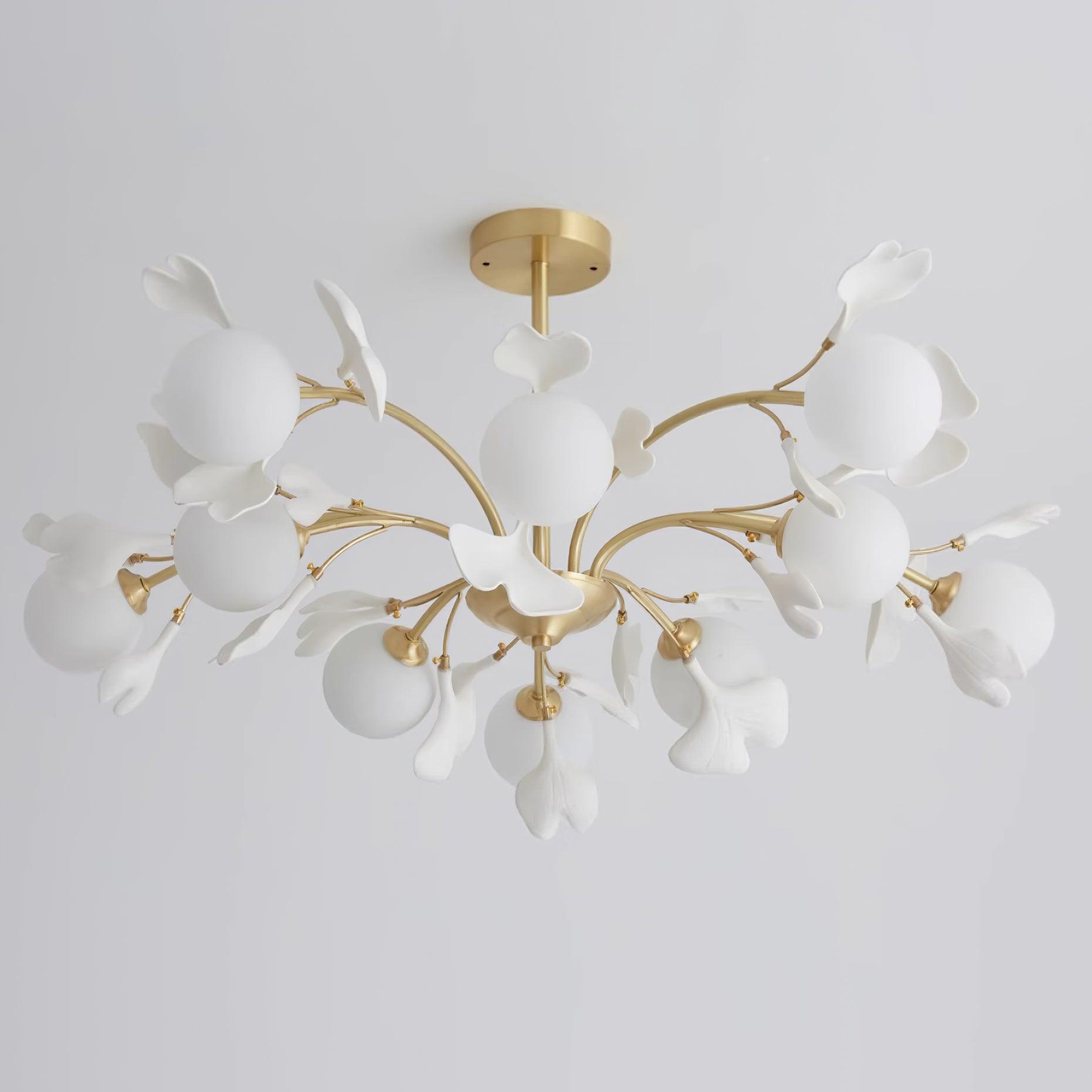 Ginkgo Leaf Chandelier with Frosted Glass Globes
