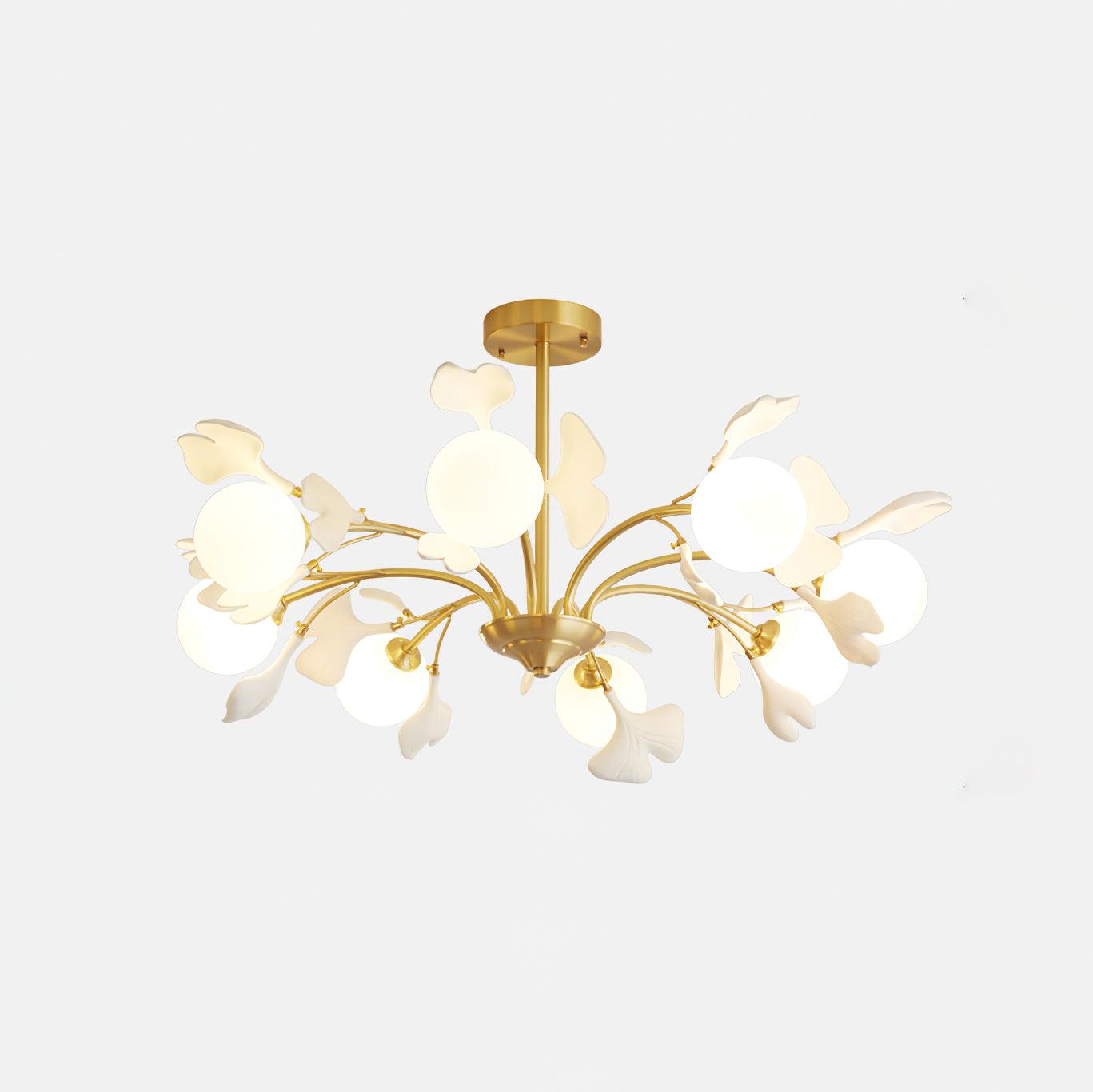 Ginkgo Leaf Chandelier with Frosted Glass Globes