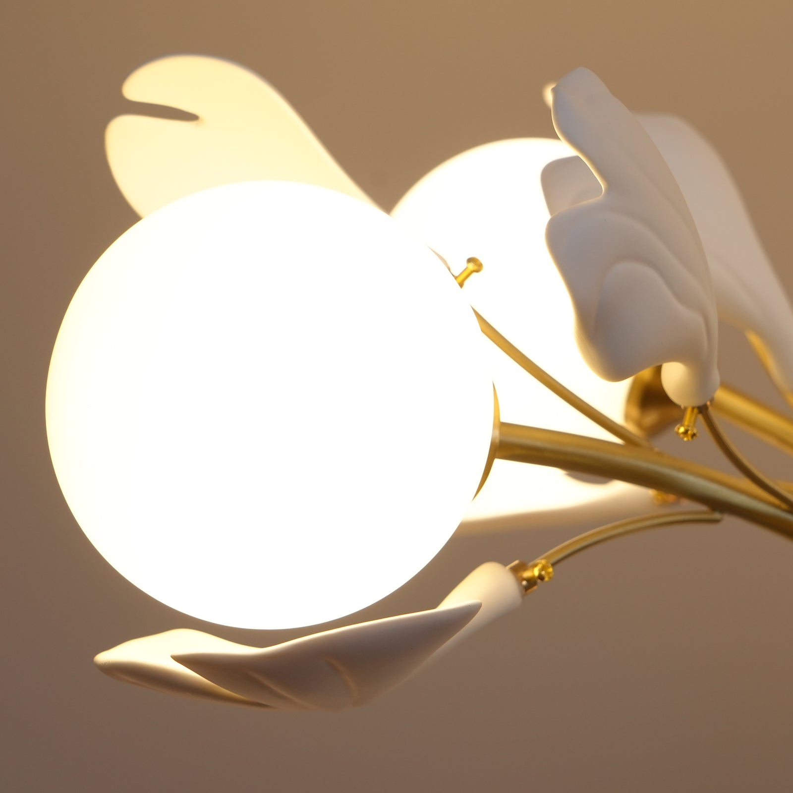 Ginkgo Leaf Chandelier with Frosted Glass Globes