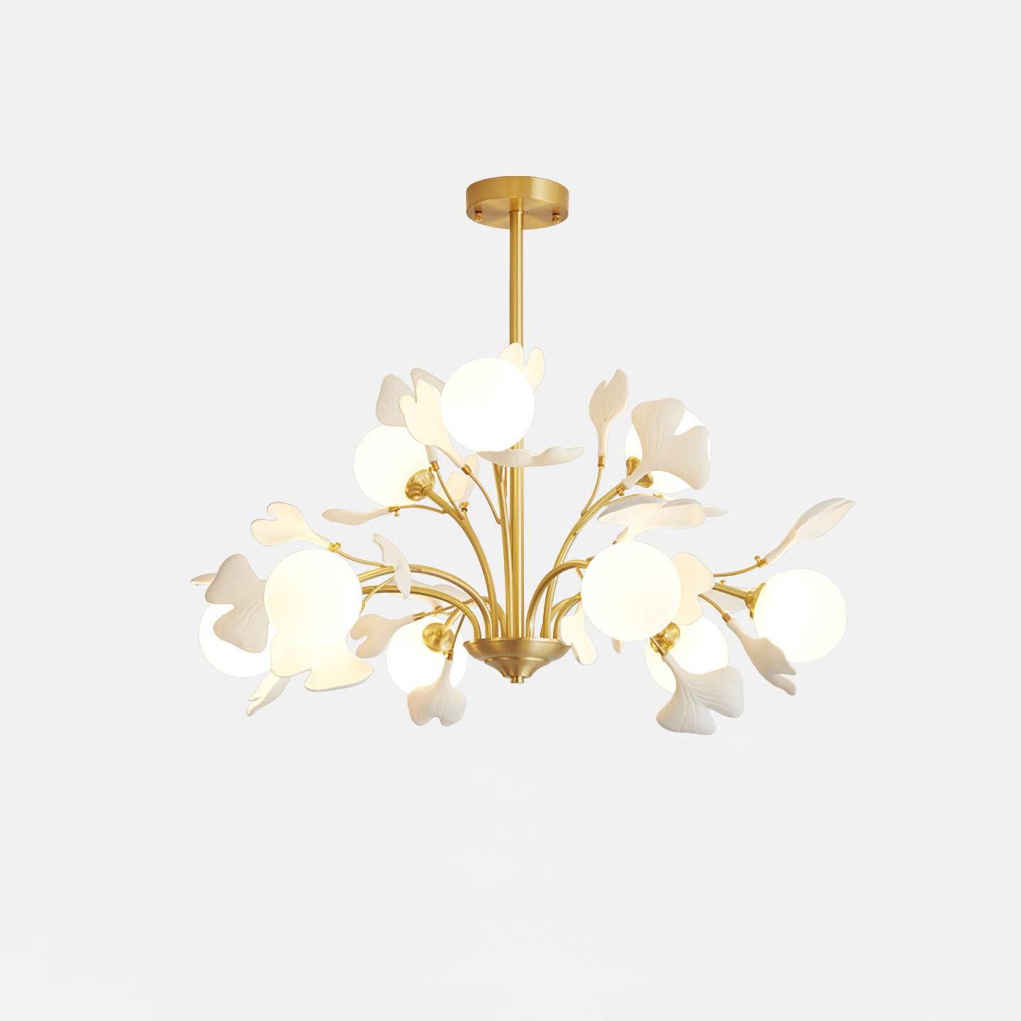 Ginkgo Leaf Chandelier with Frosted Glass Globes