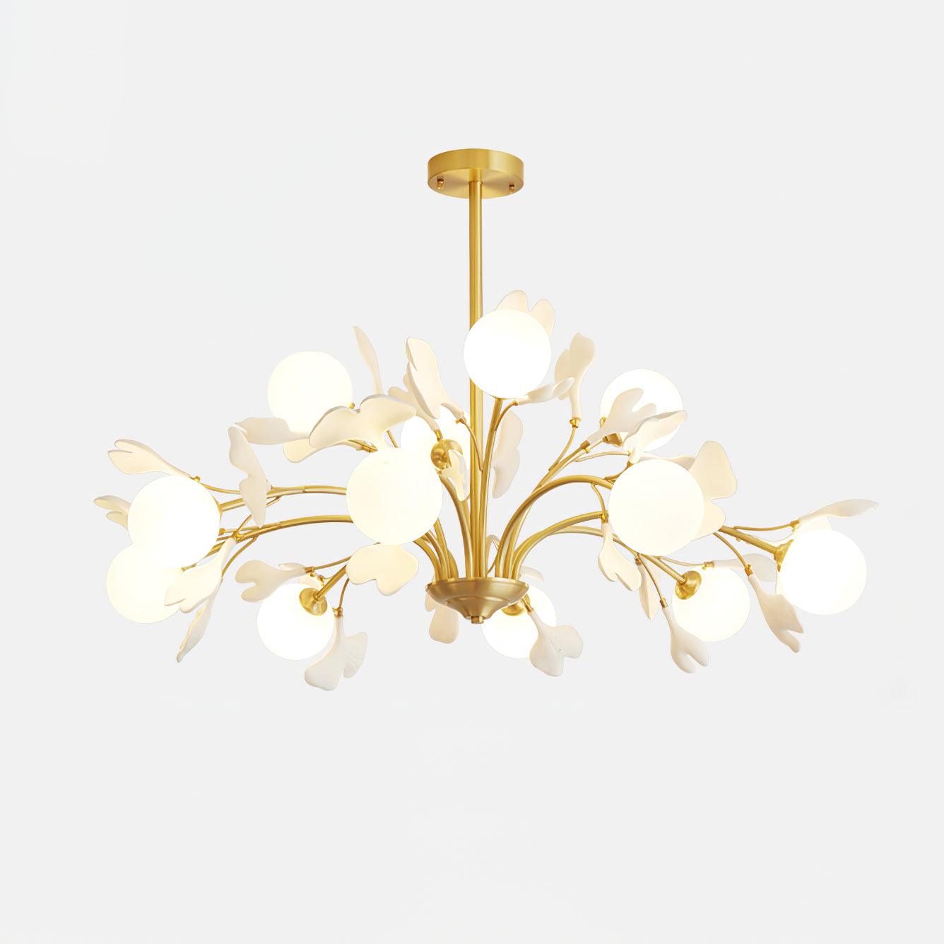 Ginkgo Leaf Chandelier with Frosted Glass Globes