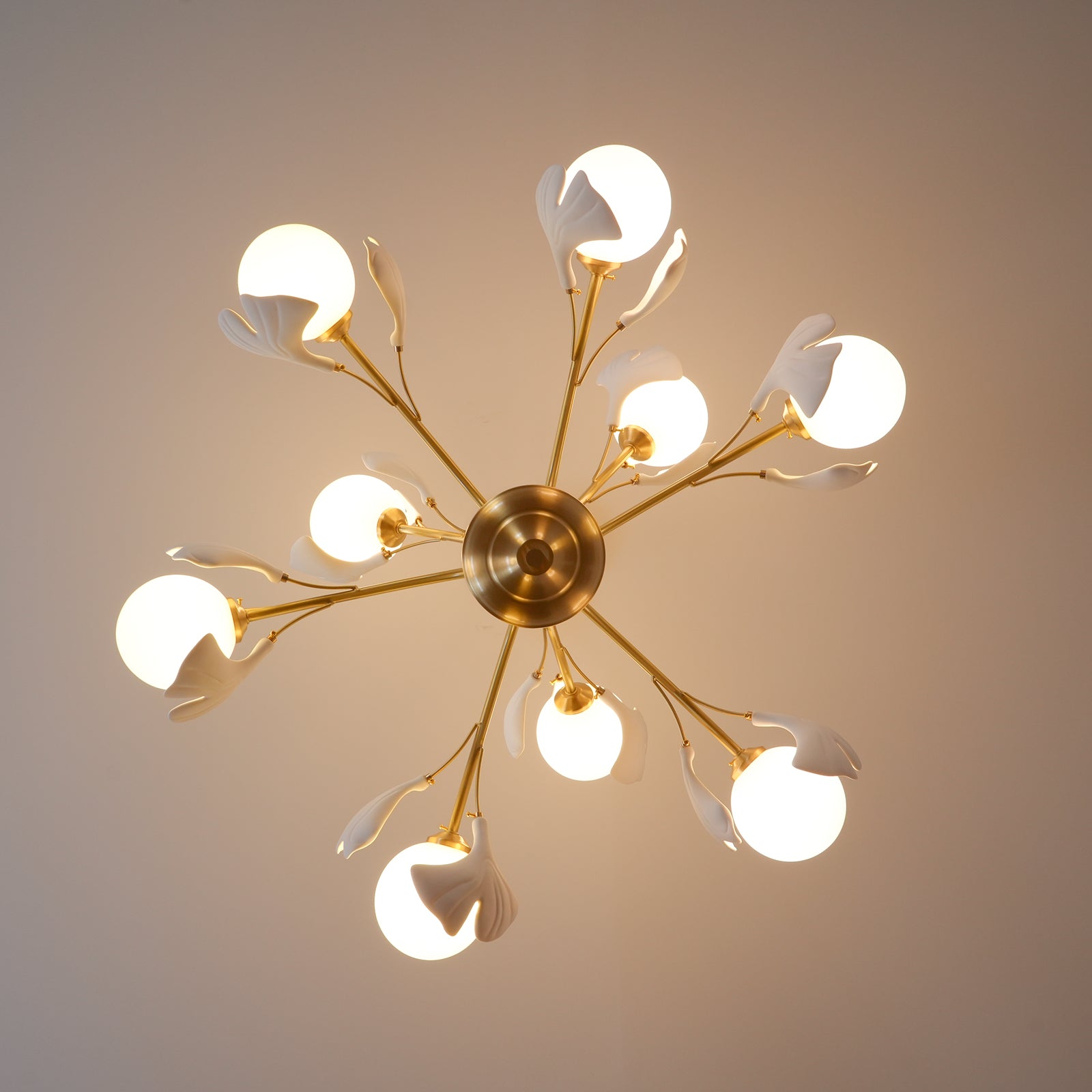 Ginkgo Leaf Chandelier with Frosted Glass Globes