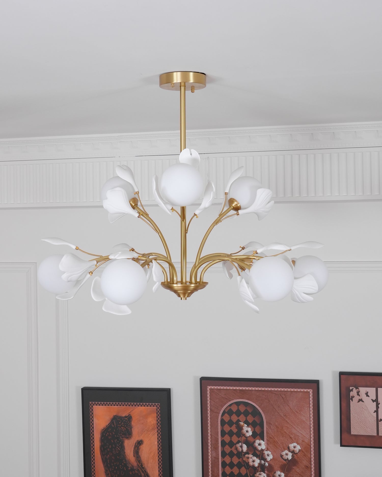 Ginkgo Leaf Chandelier with Frosted Glass Globes