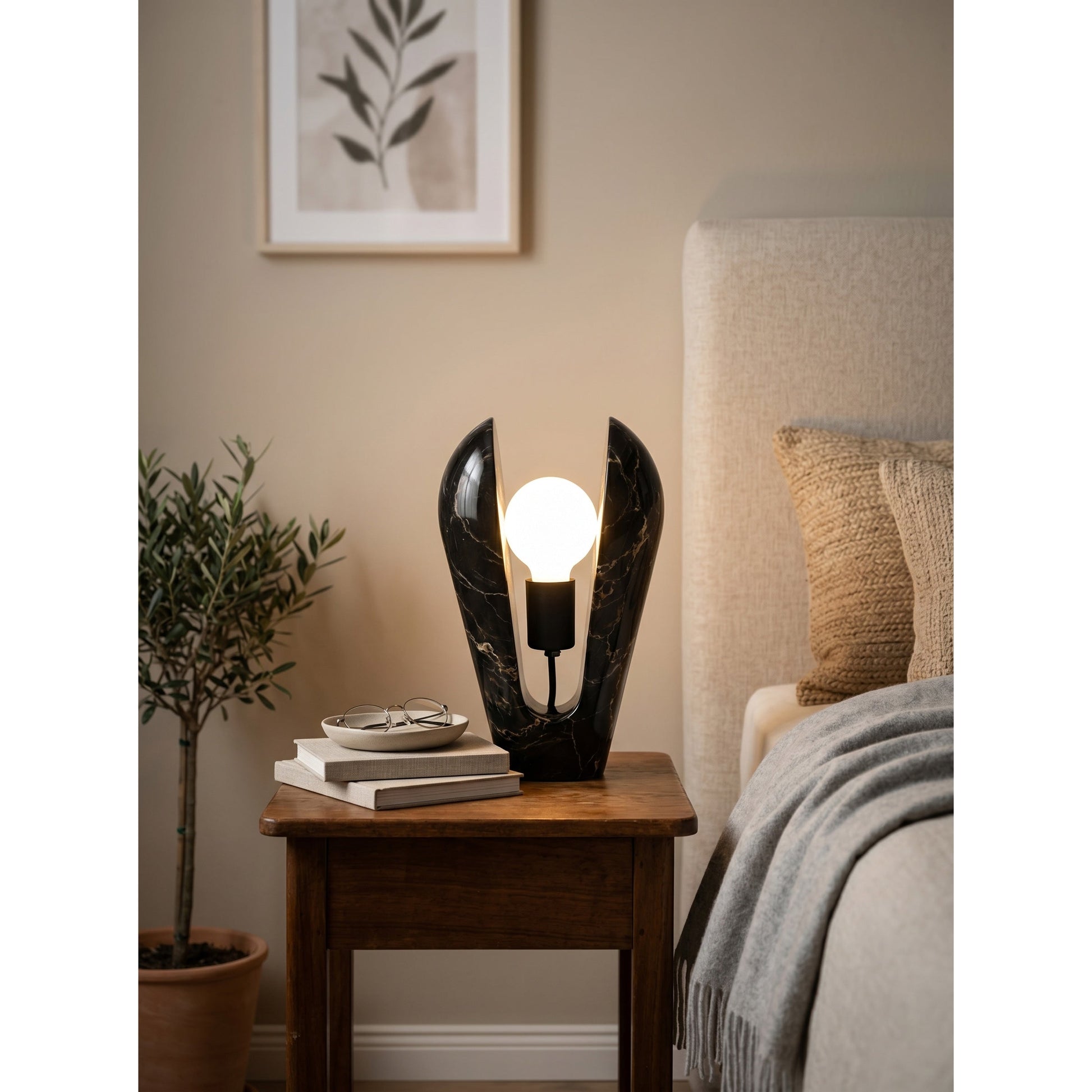 The lamp unlit, showcasing its sculptural quality.