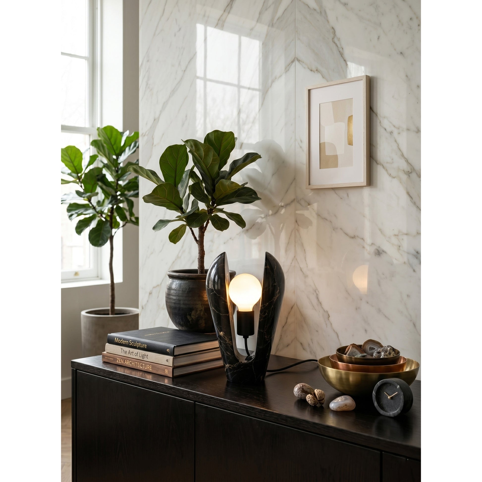 Black version of the Victoire Marble Table Lamp.