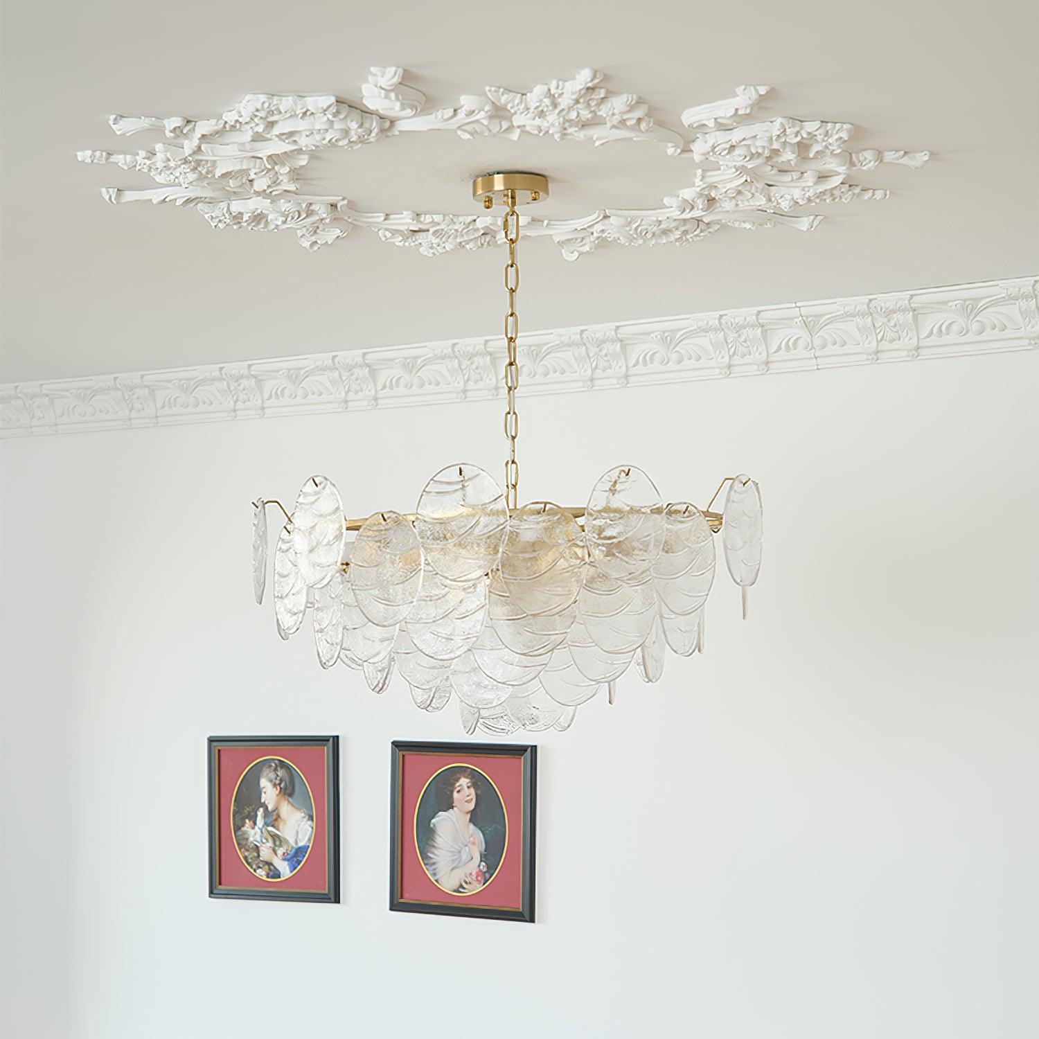 Chandelier Glass Discs Metal Frame Gold Finish Victorian