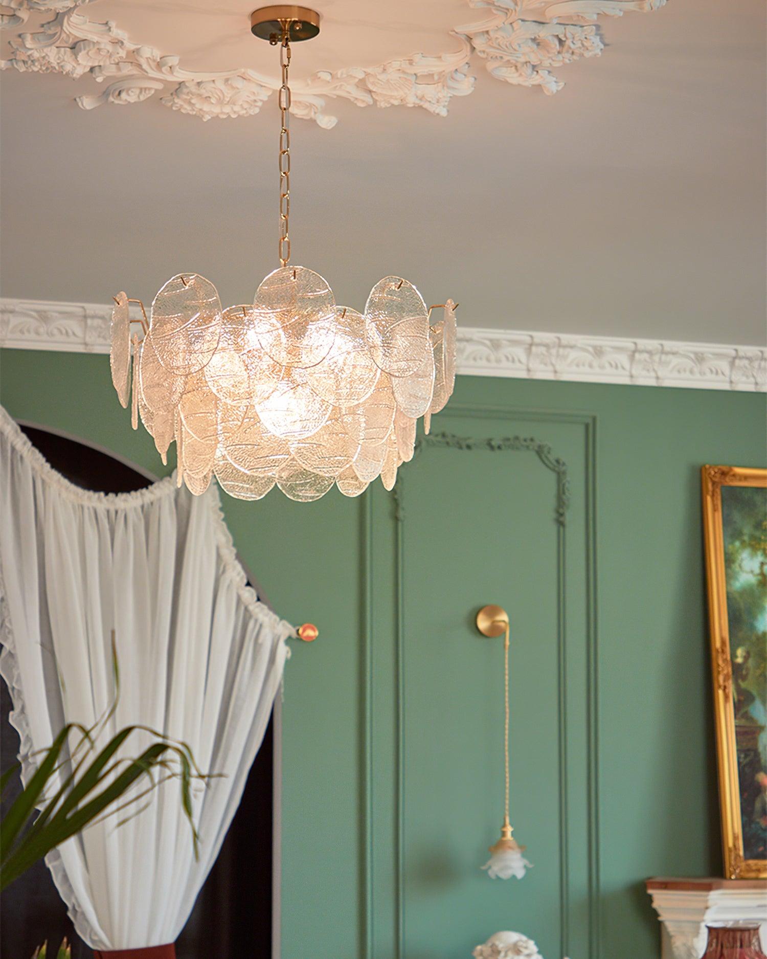 Chandelier Glass Discs Metal Frame Gold Finish Victorian