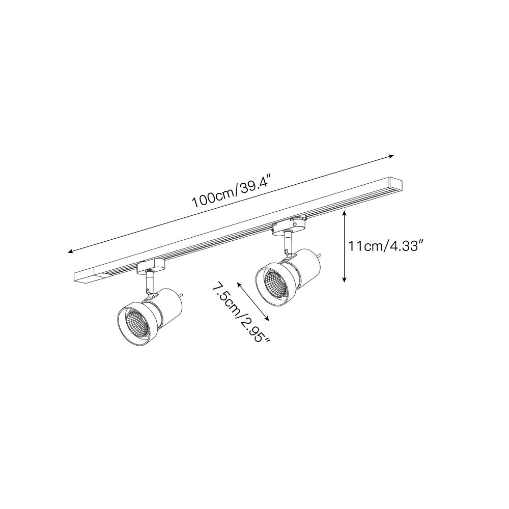 Angled view of the adjustable nickel track light head.
