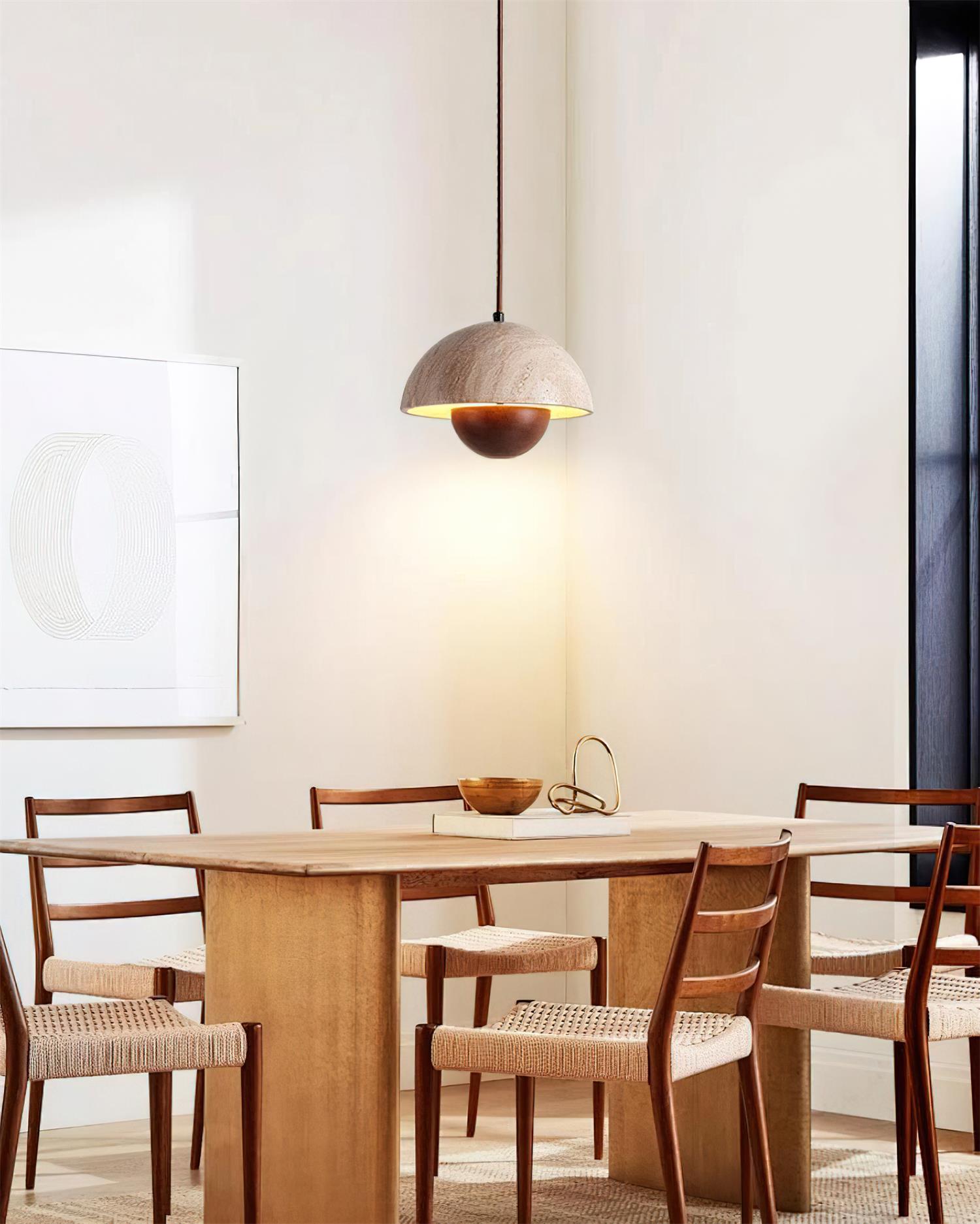 Saren Travertine Pendant Lamp Wood-Neutral Decor