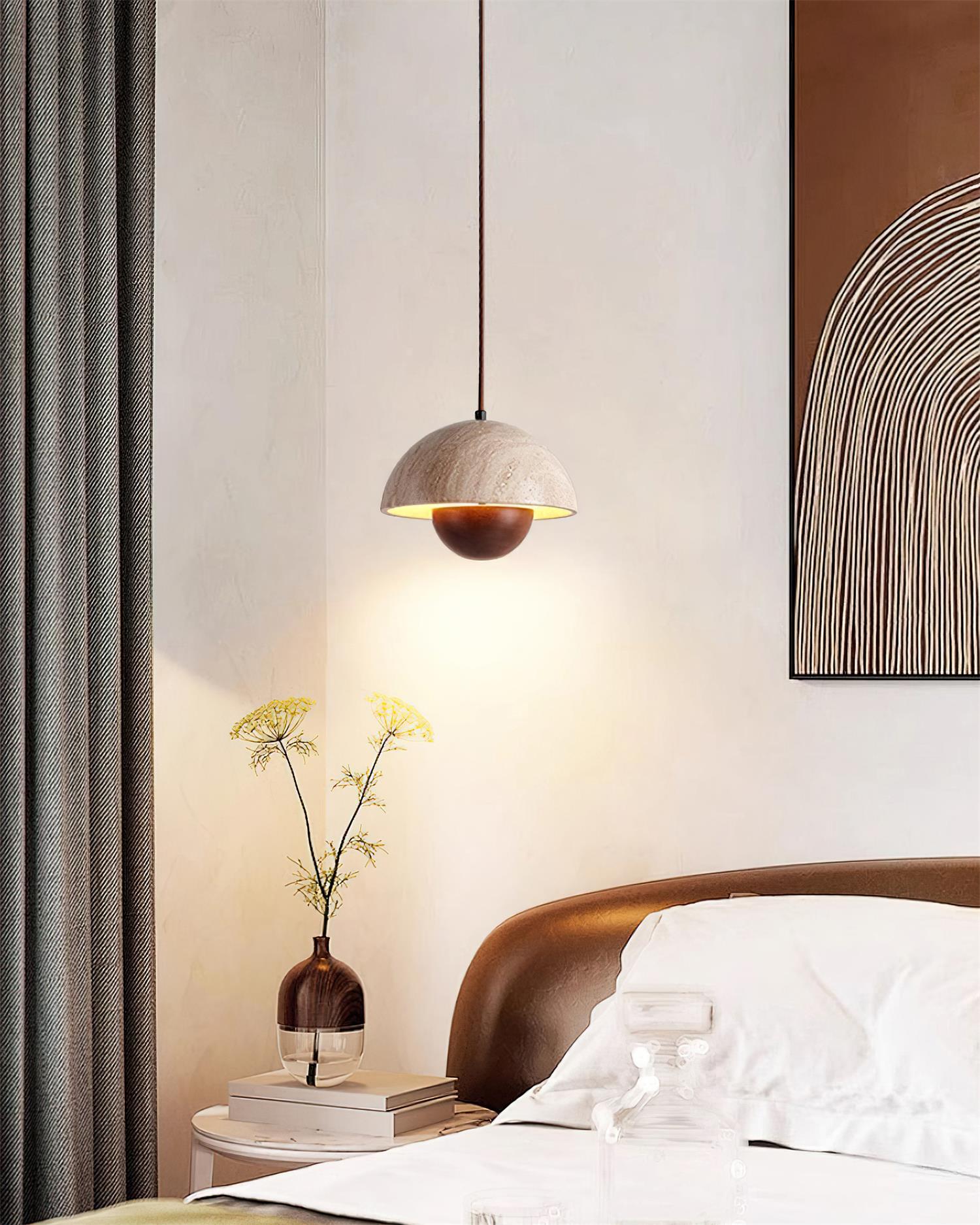 Saren Travertine Pendant Lamp Wood-Neutral Decor