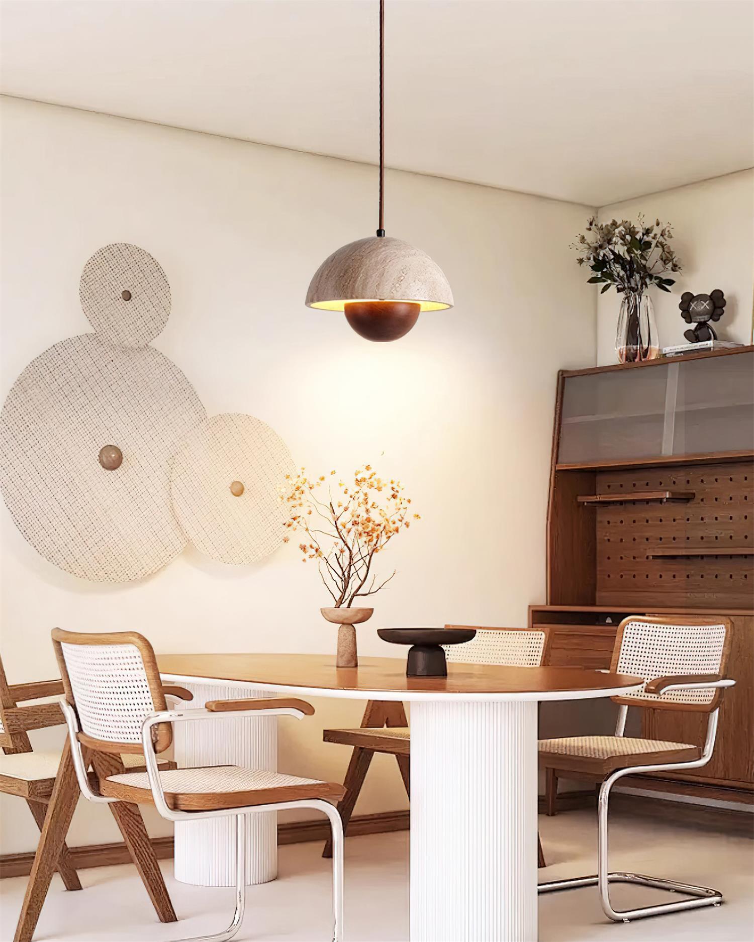 Ritta  Travertine  Pendant Lamp Wood