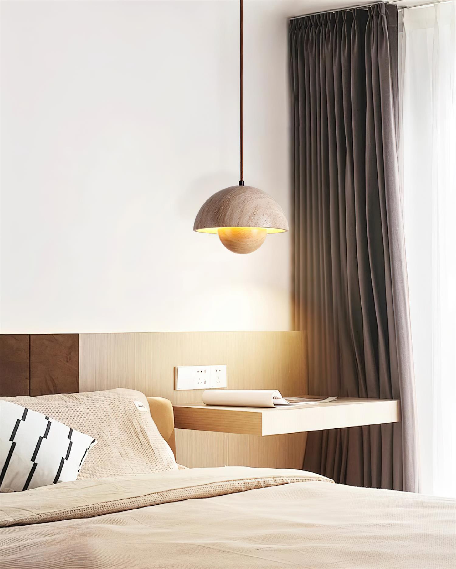 Saren Travertine Pendant Lamp Wood-Neutral Decor