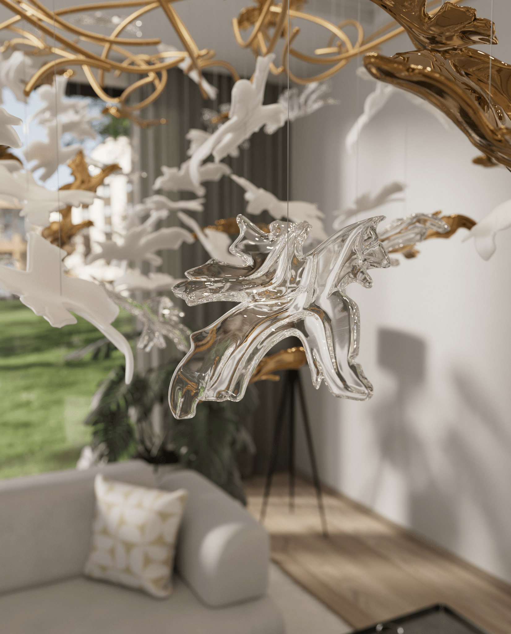 Arinan Floral Glass Chandelier-Neutral Decor
