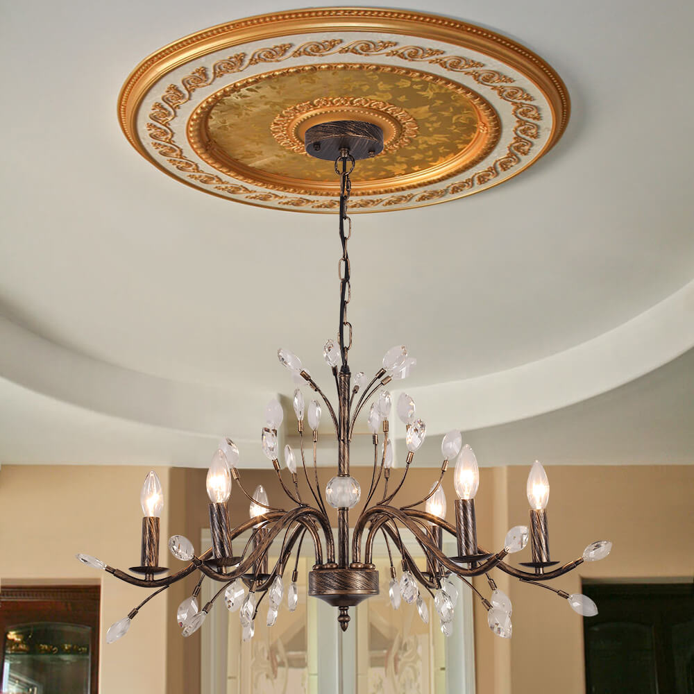 Jorne Vintage Antique Floral Crystal Chandelier-Neutral Decor