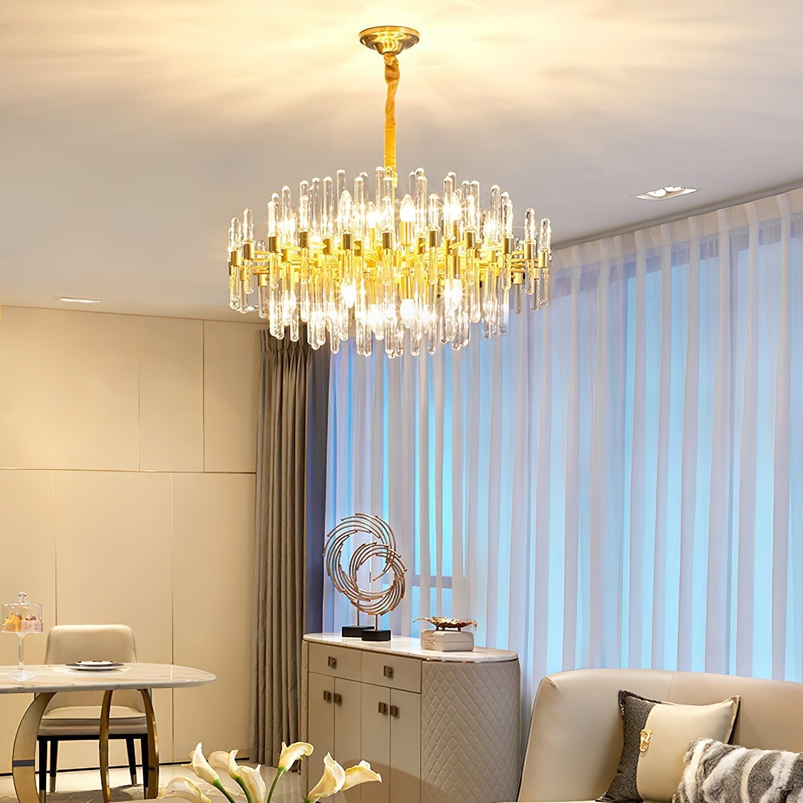 Jorine Chandelier Antique Brass Starburst-Neutral Decor
