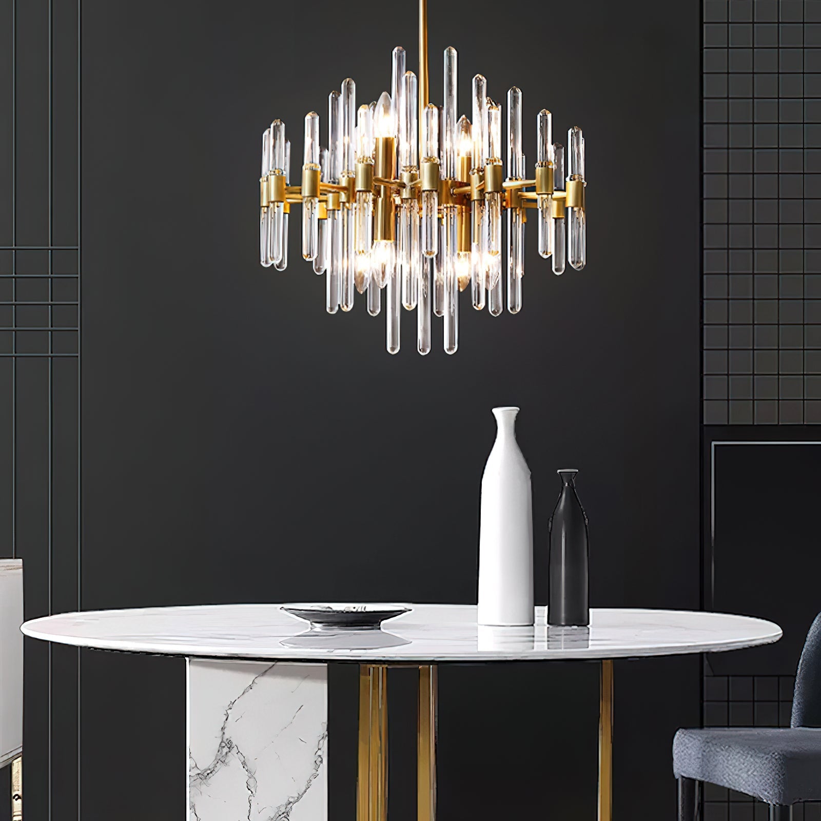 Jorine Chandelier Antique Brass Starburst-Neutral Decor