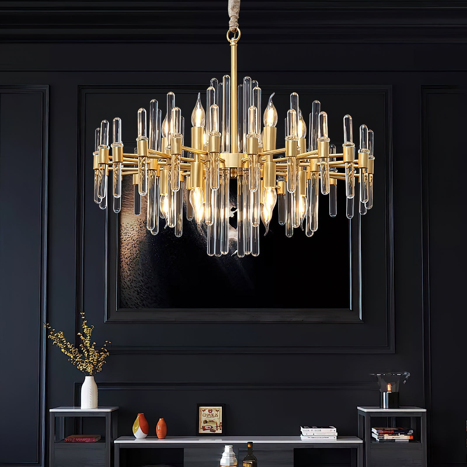Jorine Chandelier Antique Brass Starburst-Neutral Decor