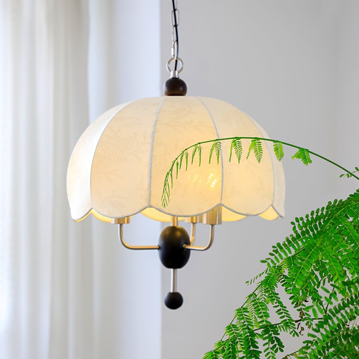 Ervaren Vintage Bloom Fabric Wood Pendant Lamp-Neutral Decor