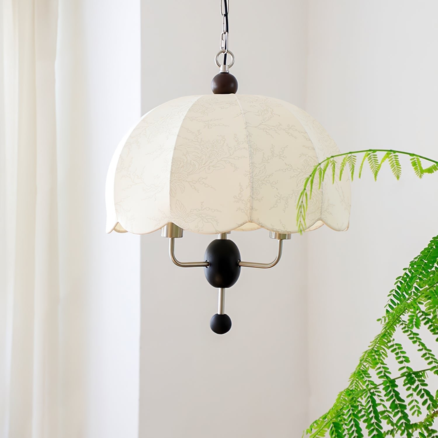 Ervaren Vintage Bloom Fabric Wood Pendant Lamp-Neutral Decor
