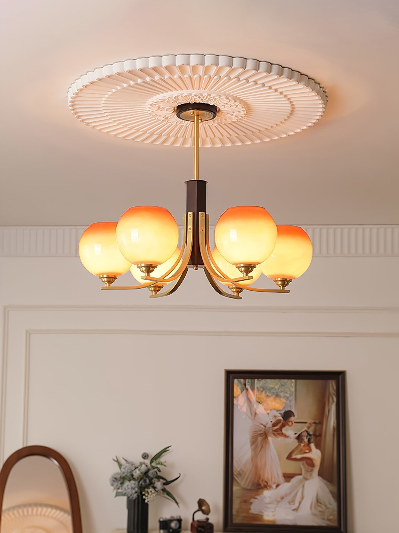 Aurora Chandelier Vintage Caramel Globe-Neutral Decor