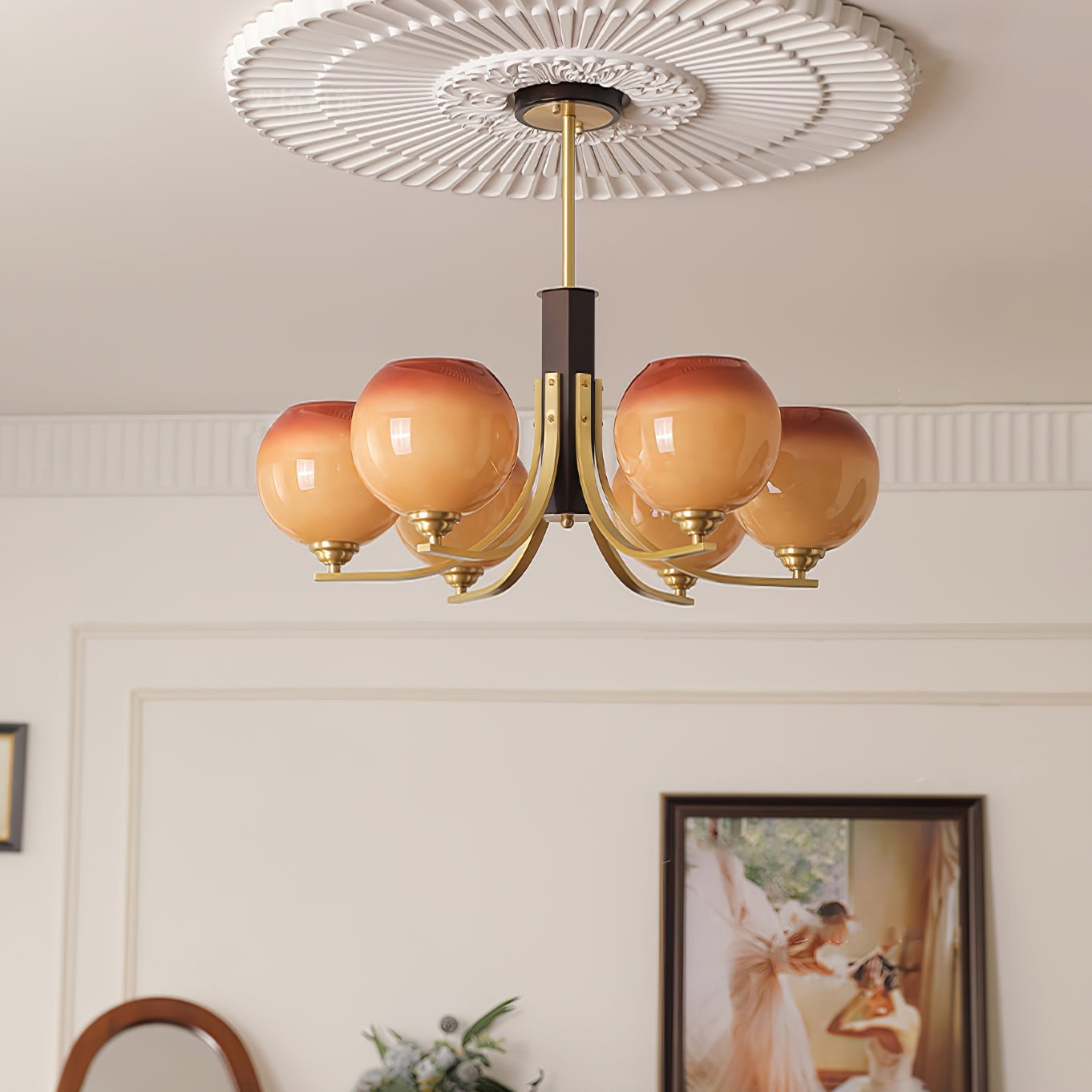 Aurora Chandelier Vintage Caramel Globe-Neutral Decor